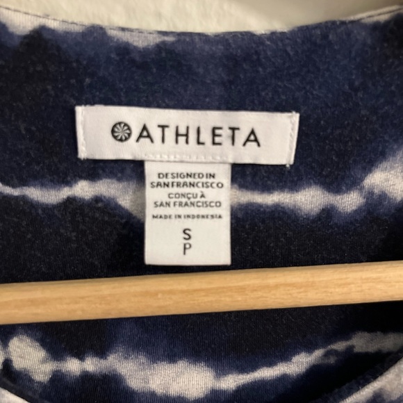 Athleta Santorini Thera Tie Dye Stripe Dress Navy Blue Small Athleisure Midi Fit - Picture 6 of 7